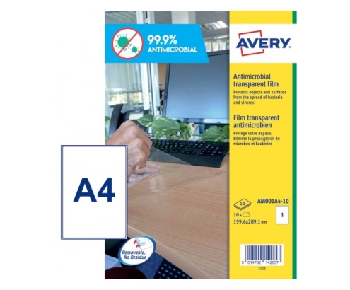 Avery AM001A4 etiqueta autoadhesiva Rectángulo Desmontable Transparente 10 pieza(s)
