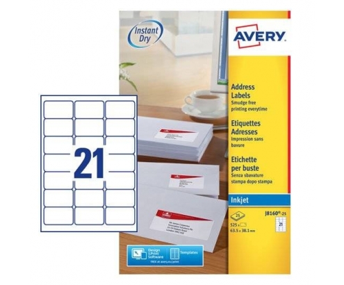 Avery J8160-25 etiqueta de impresora Blanco
