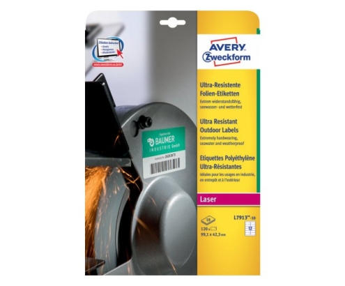 Avery L7913-10 etiqueta autoadhesiva Rectángulo redondeado Permanente Blanco 120 pieza(s)