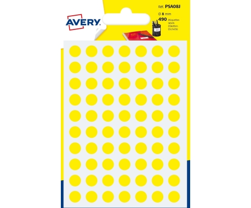 Avery PSA08J etiqueta autoadhesiva Círculo Permanente Amarillo 420 pieza(s)