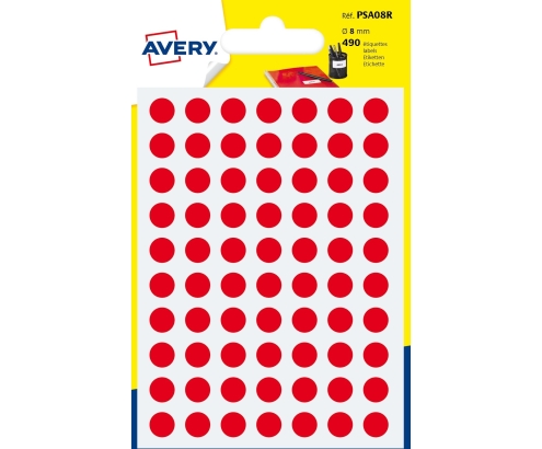 Avery PSA08R etiqueta autoadhesiva Círculo Permanente Rojo 420 pieza(s)