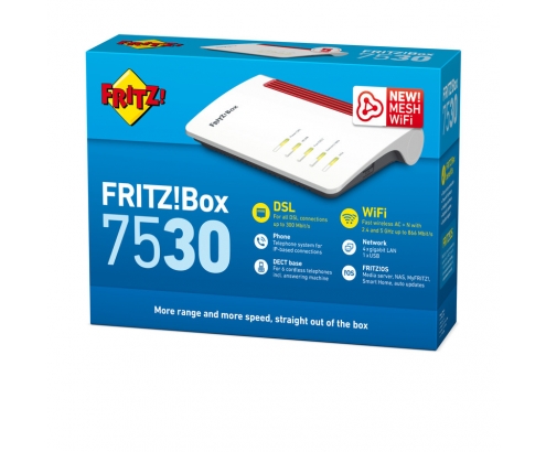 AVM FRITZ!Box 7530 International - Modem Router, WiFi AC, banda dual (866 Mbps 5 GHz y 400 Mbps 2,4 GHz), Mesh,  interfaz en Español