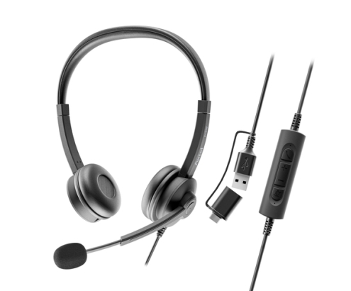 Axtel AXH-FLOWUCDC auricular y casco Auriculares Alámbrico Diadema Oficina/Centro de llamadas USB Type-C / USB Type-A Negro
