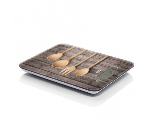 BÍSCULA DE COCINA LAICA MADERA CUCHARAS PESA EN G/ML PANTALLA TÍCTIL HASTA 10KG PRECISIÍ“N 1G KS5010