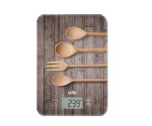 BÍSCULA DE COCINA LAICA MADERA CUCHARAS PESA EN G/ML PANTALLA TÍCTIL HASTA 10KG PRECISIÍ“N 1G KS5010