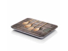 BÍSCULA DE COCINA LAICA MADERA CUCHARAS PESA EN G/ML PANTALLA TÍ...