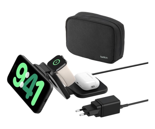 Belkin BoostCharge Pro Auriculares, Smartphone, Reloj inteligente Negro Corriente alterna, USB Cargador inalámbrico Carga rápida Interior