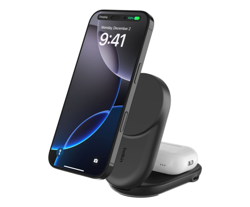 Belkin Qi2 Fitness tracker, Auriculares, Smartphone, Reloj inteligente Negro USB Cargador inalámbrico Carga rápida Interior