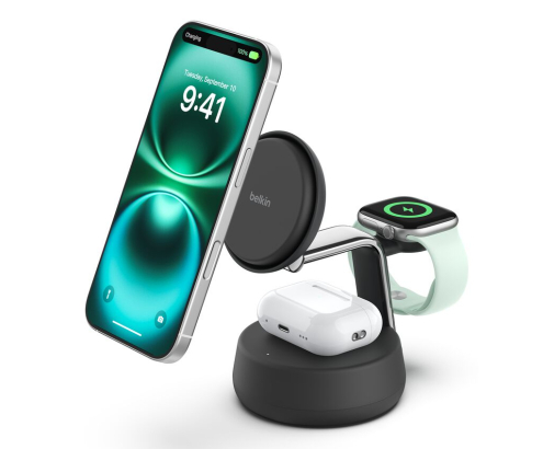 Belkin Qi2 Fitness tracker, Auriculares, Smartphone, Reloj inteligente Negro USB Cargador inalámbrico Carga rápida Interior