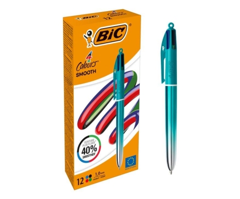 BIC Colors Smooth Negro, Azul, Verde, Rojo Bolígrafo de punta retráctil con mecanismo de giro Medio 12 pieza(s)