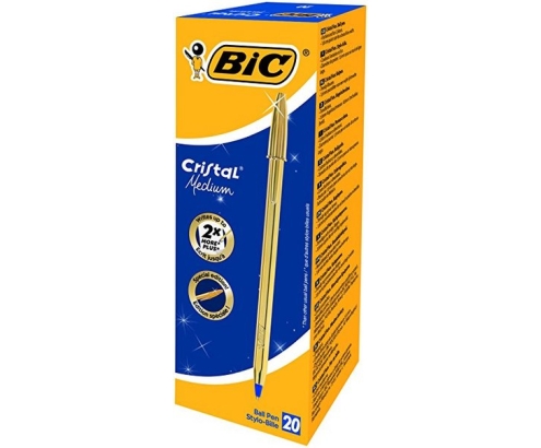 BIC Cristal Medium Azul Bolígrafo de punta retráctil con pulsador Medio 20 pieza(s)