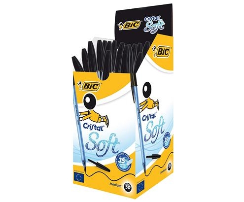 BIC Cristal Soft Negro Bolígrafo Medio 50 pieza(s)