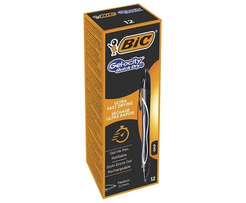 BIC Gel-ocity Quick Dry Negro Bolígrafo de punta retráctil con pulsador Medio 12 pieza(s)