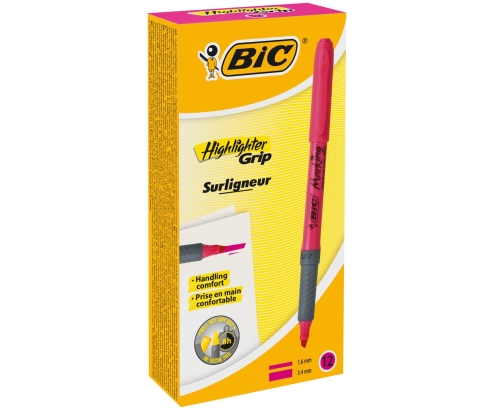 BIC Highlighter Grip marcador 12 pieza(s) Punta de cincel Rosa