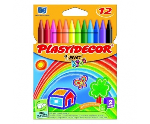BIC Kids Plastidecor Pack De 24 Ceras Antimanchas – Colores Vivos Y Metálicos, Fáciles De Afilar, Para Niños +30 Meses