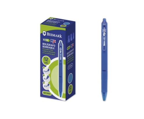Bismark 330215 bolígrafo Azul Bolígrafo de punta retráctil con pulsador Medio 12 pieza(s)