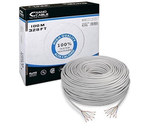 NANOCABLE Cavo Di Rete RJ45 Cat.5e UTP AWG24 Rigido, Bobina 100 Metri, Grigio - Conforme Norme ISO/IEC, RoHS, 100% Testato