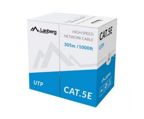 BOBINA DE CABLE LANBERG RJ45 CAT5E UTP AWG24 305M GRIS LCU5-10CC-0305-S