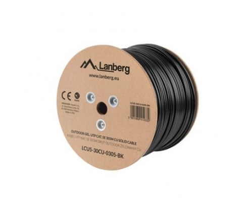 BOBINA DE CABLE PARA EXTERIOR LANBERG RJ45 CAT 5E UTP AWG24 GEL 305M NEGRO LCU5-30CU-0305-BK