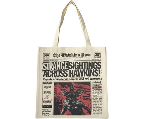 Bolsa Shopping Stranger Things The Hawkins Post de Tela Beige