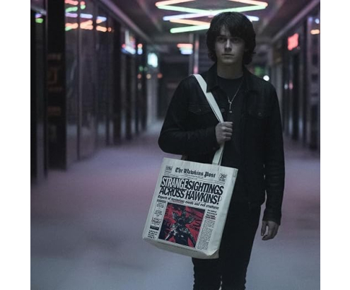 Bolsa Shopping Stranger Things The Hawkins Post de Tela Beige
