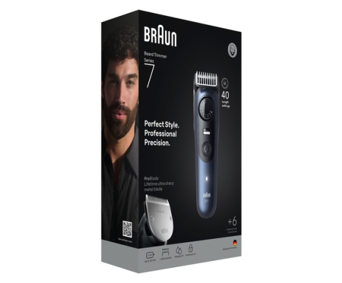 Braun BeardTrimmer 7 BT7520 Batería 40 2 cm Mojado y seco Negro, Azul