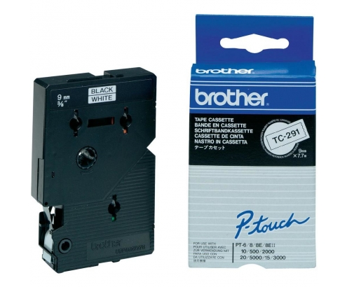 BROTHER Cinta TC laminada 9mm Negro sobre Blanco