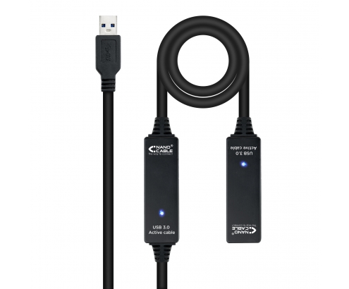 CABLE ALARGADOR NANOCABLE USB 3.0 TIPO-A MACHO A USB TIPO-A HEMBRA CON AMPLIFICADOR 10 METROS NEGRO 10.01.0312