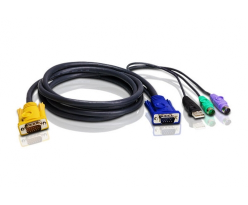 CABLE ATEN VGA MACHO A VGA + USB + PS2 1.8M NEGRO 2L-5302UP