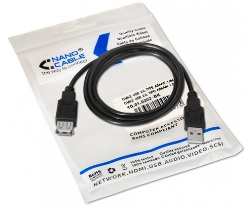 CABLE USB 2.0-A M A USB 2.0-A H 1MT NANOCABLE 10.01.0202-BK