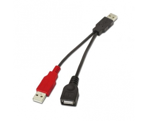 CABLE USB 2.0 + ALIMENTACION AISENS USB A HEMBRA + TIPO A MACHO / TIPO A MACHO 15CM NEGRO A101-0030