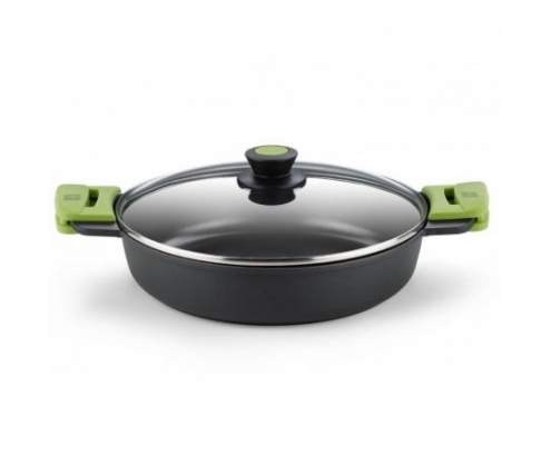CACEROLA BAJA PRIOR BRA 5L ALUMINIO FUNDIDO TEFLÍ“N ANTIADHERENTE TAPA VIDRIO TEMPLADO A400532