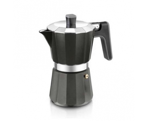 CAFETERA BRA PERFECTA 6 TAZAS ALUMINIO FONDO PARA INDUCCION TOTAL APTA TODO TIPO COCINAS NEGRO A170485