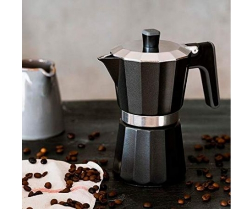 CAFETERA BRA PERFECTA 6 TAZAS ALUMINIO FONDO PARA INDUCCION TOTAL APTA TODO TIPO COCINAS NEGRO A170485