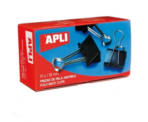 CAJA 12 PINZAS SUJETAPAPELES ABATIBLES 32 MM COLOR NEGRO 11950