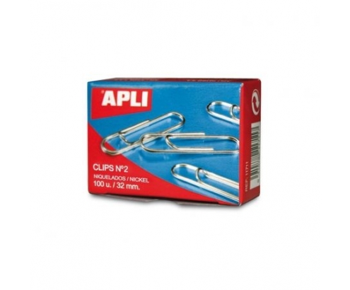 CAJA DE 100 UNIDADES DE CLIPS APLI PLATEADOS Nº2 32MM 11714
