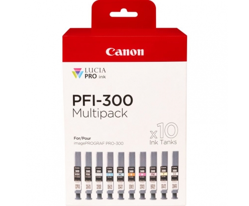 Canon PFI-300 cartucho de tinta 10 pieza(s) Original Negro, Azul, Cian, Gris, Magenta, Foto negro, Foto magenta, Rojo, Amarillo