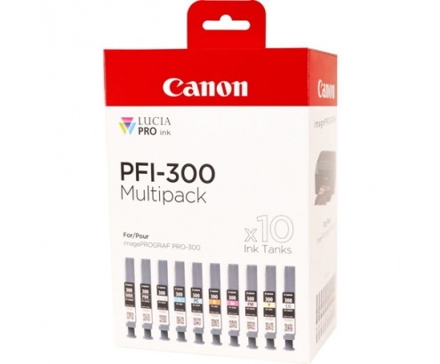 Canon PFI-300 cartucho de tinta 10 pieza(s) Original Negro, Azul, Cian, Gris, Magenta, Foto negro, Foto magenta, Rojo, Amarillo