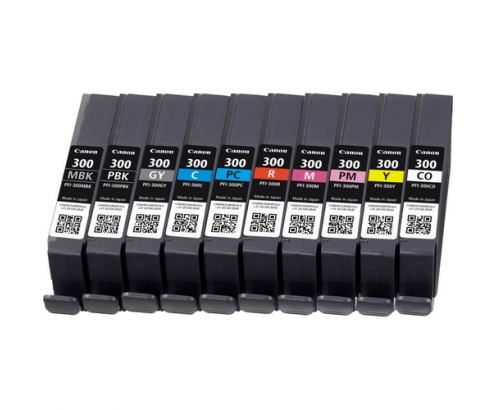 Canon PFI-300 cartucho de tinta 10 pieza(s) Original Negro, Azul, Cian, Gris, Magenta, Foto negro, Foto magenta, Rojo, Amarillo