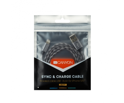 Canyon Cable de conector Lightning/USB A 1 m Negro, Plata