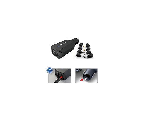 Cargador adaptador de coche phoenix universal 90w mechero para portatil netbooks puerto usb 5v incluye 12 tips negro PHLAPTOPCARCHARGER
