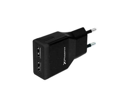 Cargador adaptador de pared phoenix universal 5v 2x usb 2A incluye cable usb a micro usb negro PHMICROUSBCHARGER+