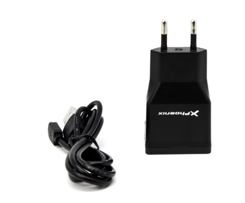 Cargador adaptador de pared phoenix universal 5v 2x usb 2A incluye cable usb a micro usb negro PHMICROUSBCHARGER+