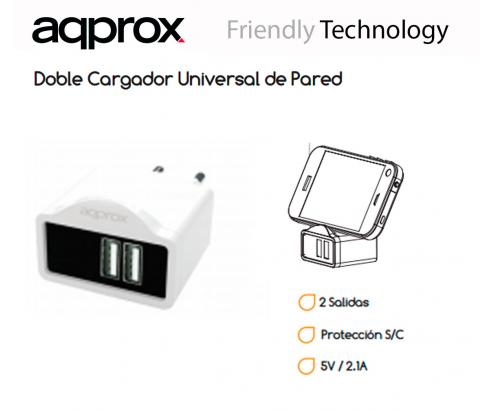 CARGADOR APPROX 2 PUERTOS USB APPUSBWALL21W