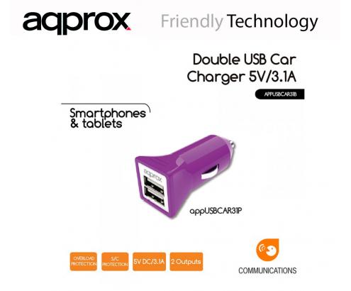 CARGADOR APPROX COCHE 2 PUERTOS USB PURPURA APPUSBCAR31P