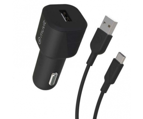 CARGADOR COCHE MUVIT PUERTO USB 12W 2.4A CABLE USB TIPO-C 1.2M NEGRO MCPAK0015