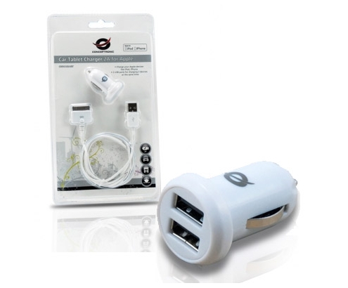 CARGADOR CONCEPTRONIC COCHE A 2 USB 5V 2A Y CABLE USB APPLE 1105228
