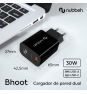 Cargador de Pared Nubbeh Bhoot 30W Dual USB-A y USB-C Negro
