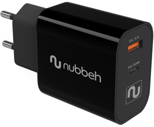 Cargador de Pared Nubbeh Bhoot 30W Dual USB-A y USB-C Negro