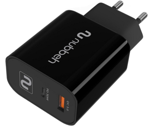 Cargador de Pared Nubbeh Bhoot 30W Dual USB-A y USB-C Negro